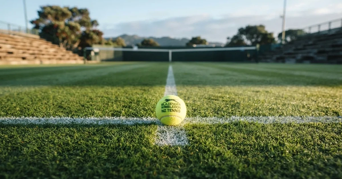 A ball on the centre spot of a grass pitch in morning light